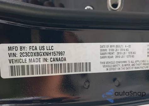 2022 Dodge Charger Sxt Rwd from USA, damaged, VIN 2C3CDXBGXNH157997